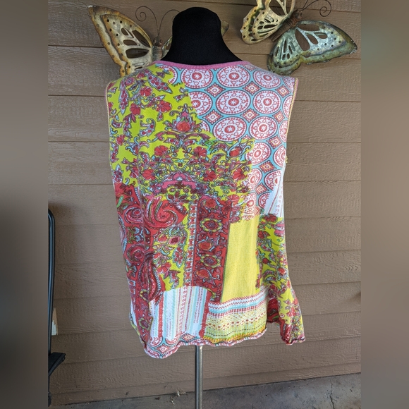 Caite Colorful Patchwork Sleeveless Tank Top with Embroidery Details - Picture 3 of 5